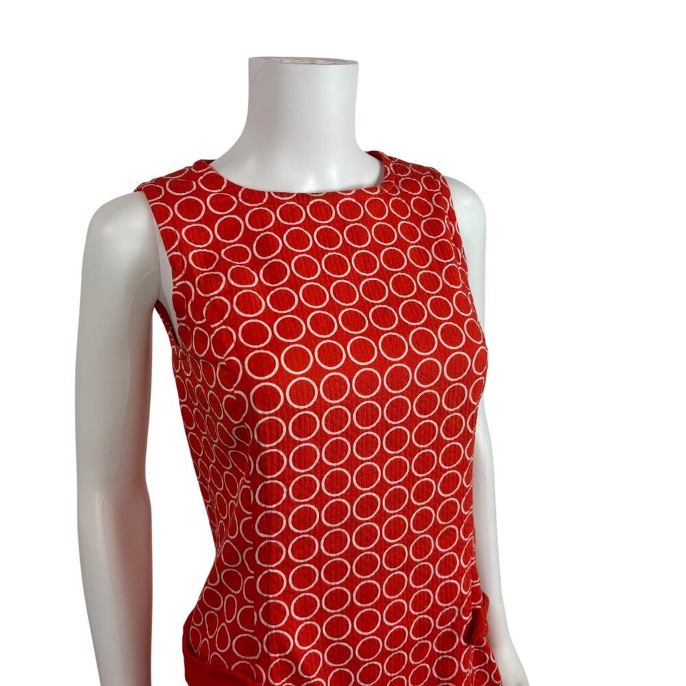 Retro Mod Dress Womens XS Red White Circle Geometric Print 60s Style Shift - Picture 4 of 10